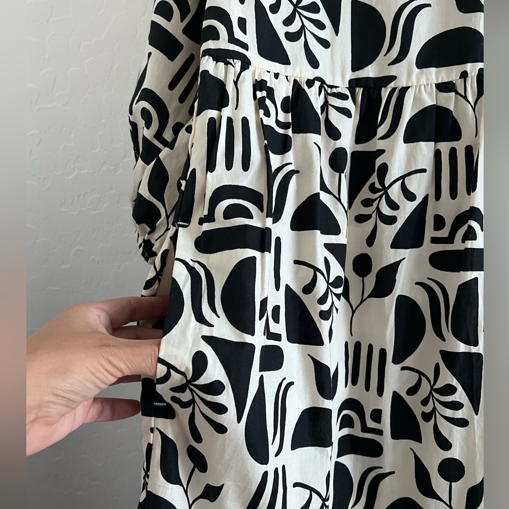 Maeve Black and Cream Long Sleeve Printed Midi Dress - Picture 7 of 14